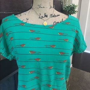 Xhilaration Green Bird on a Wire Short Sleeve Top